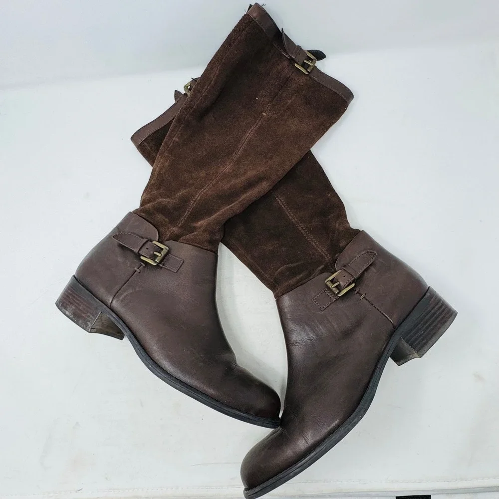 Vintage Franco Sarto Brown Leather Suede Tall Riding Boots Size 10M